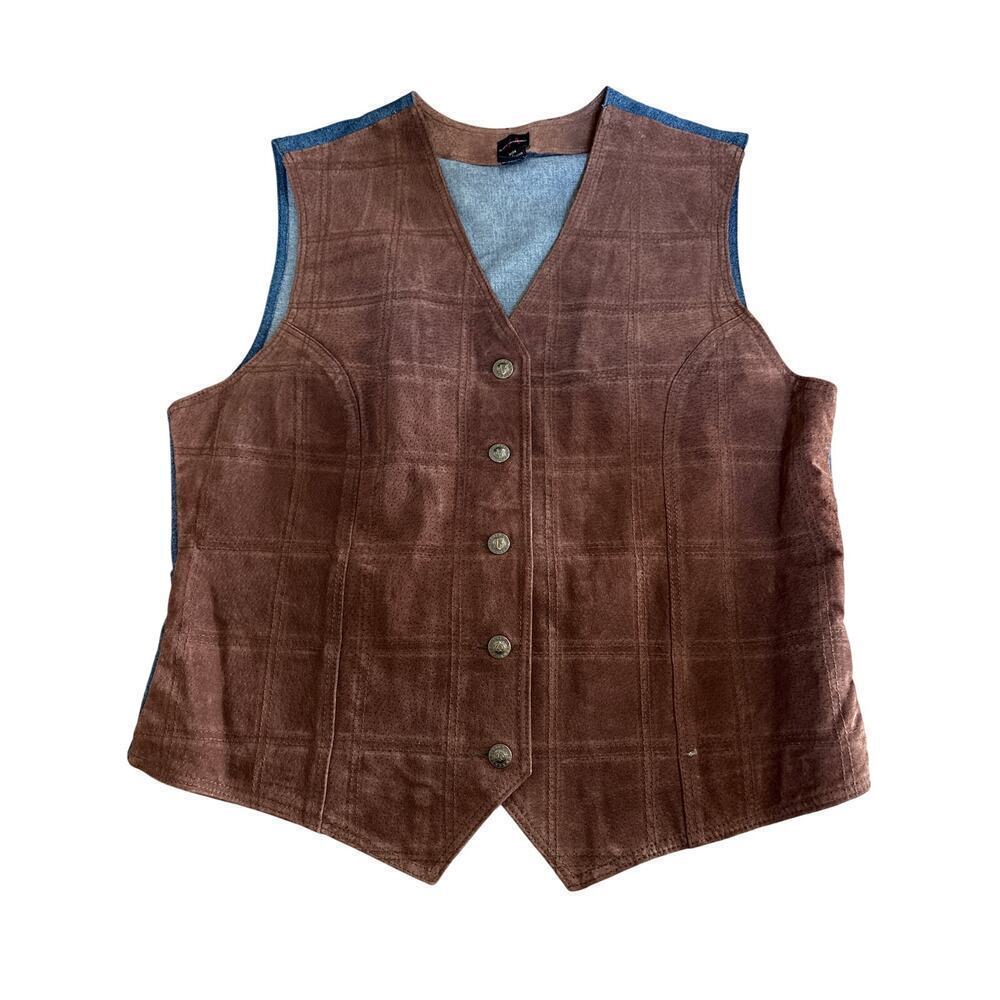 Gloria Vanderbilt Brown Leather Vest Size L Western Cowboy Vintage